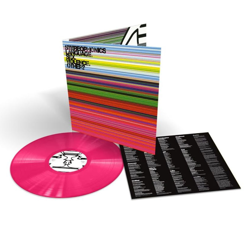 Stereophonics - Language. Sex. Violence. Other? Vinyl record with a colourful sleeve and pink disc on a white background