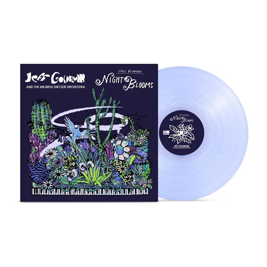 Jeff Goldblum & The Mildred Snitzer Orchestra Vinyl record with colorful cover featuring nature-themed design and 'Jeff Coffin' branding.