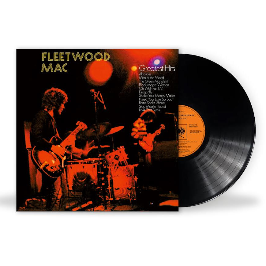 Fleetwood Mac - Greatest Hits Vinyl record with 'Fleetwood Mac Greatest Hits' cover featuring band members playing instruments.