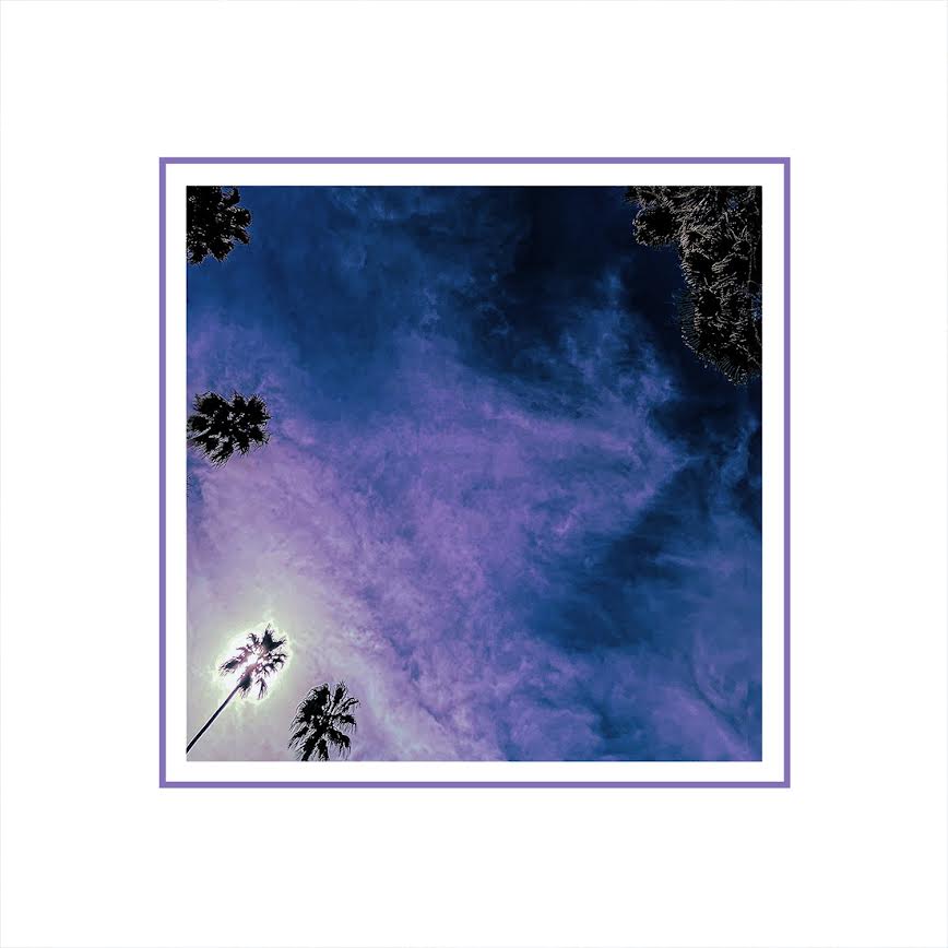 Look Outside Your Window Purple and blue cloud pattern with palm trees at the bottom