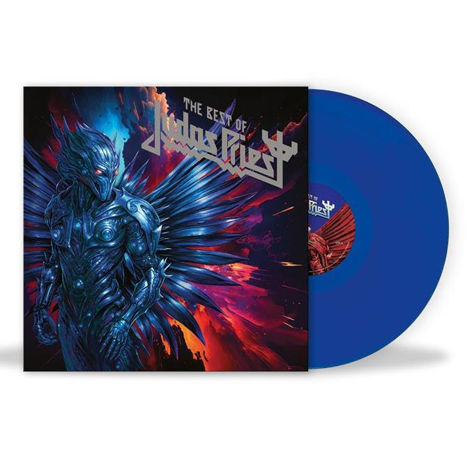 Judas Priest - The Best Of Judas Priest Vinyl record with a fantasy-themed cover featuring a winged creature and the album title 'The Best of Judas Priest' on a white background.