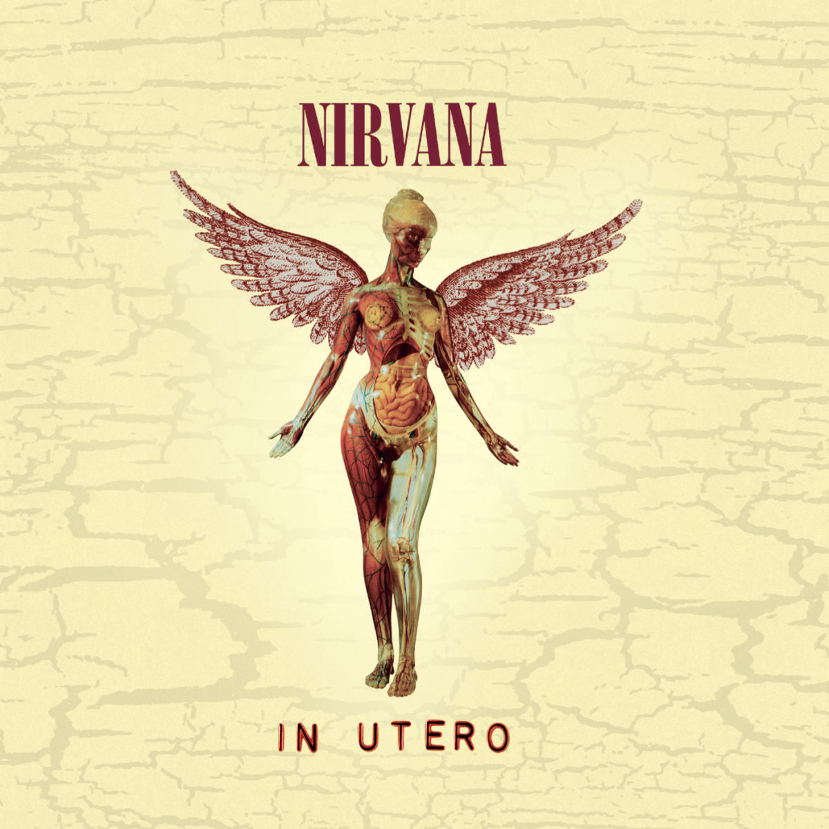 Nirvana - In Utero Vinyl Album cover for Nirvana's 'In Utero' with a winged figure on a textured beige background.