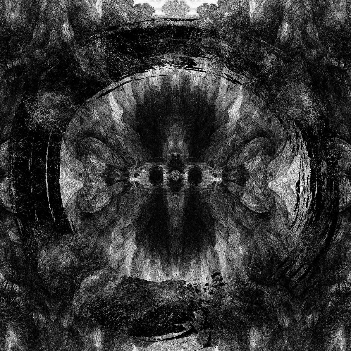 Architects - Holy Hell Black and white abstract pattern with a central symmetry