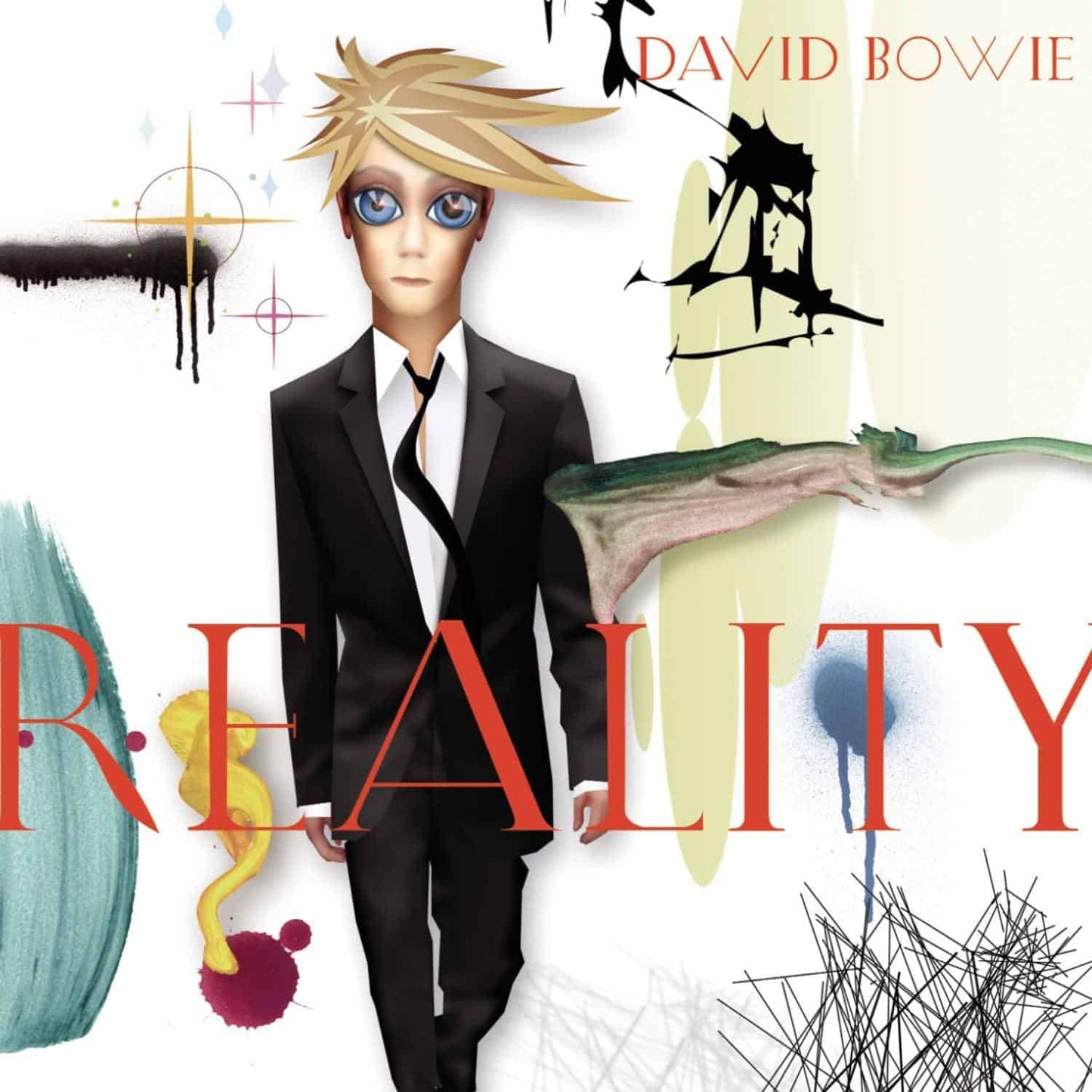 David Bowie - Reality Vinyl Album cover for 'Reality' by David Bowie with a stylized illustration of a person in a suit.