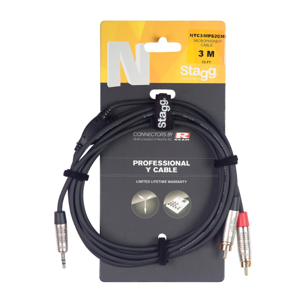 Stagg NYC3/MPS2CMR 3m /10ft Splitter Cable - 3.5mm Mini Jack to 2 RCAm