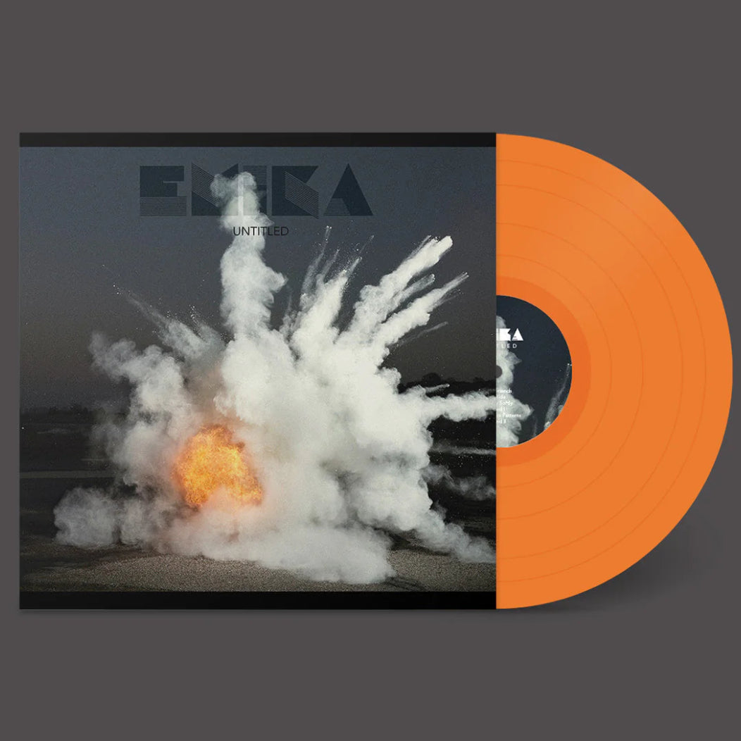 Emika - Untitled (Orange) Vinyl RSD26 Vinyl record with a fiery explosion design on a gray background