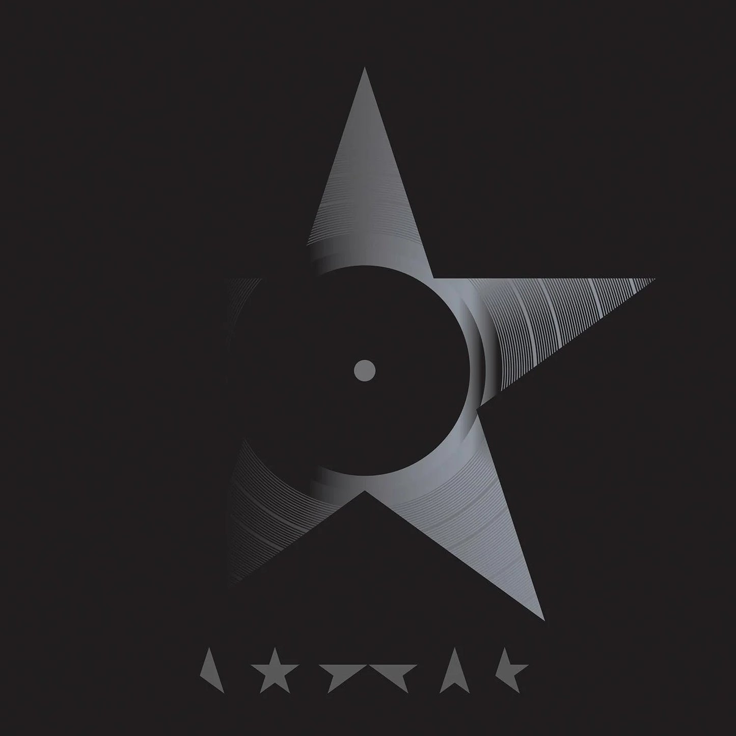 David Bowie - Blackstar Vinyl Album cover with a star design and five stars at the bottom on a black background