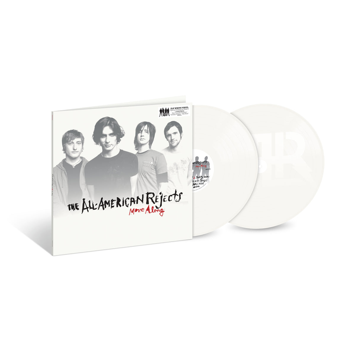 All Amercian Rejects - Move Along (Limited Edition White) Vinyl The All American Rejects - Move Along vinyl record package on a white background, showing the album cover, inner sleeve, and two translucent white records.