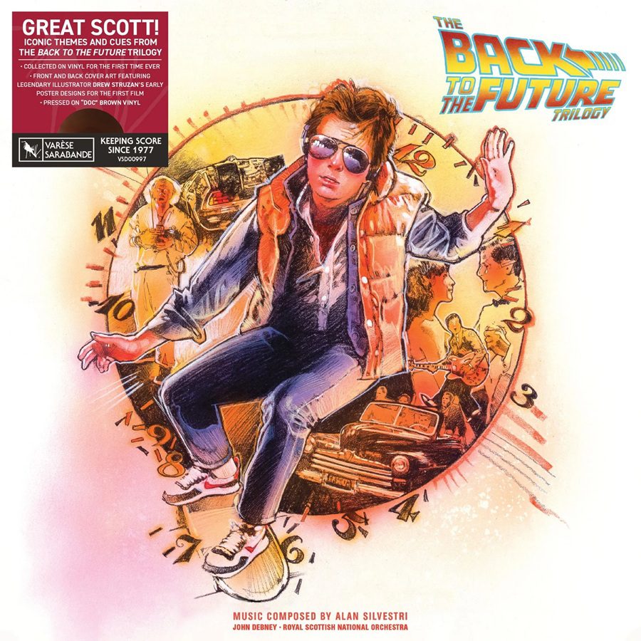 Alan Silvestri - The Back To The Future Trilogy Album cover for 'Back to the Future' trilogy featuring a person in a vintage outfit with a clock design.