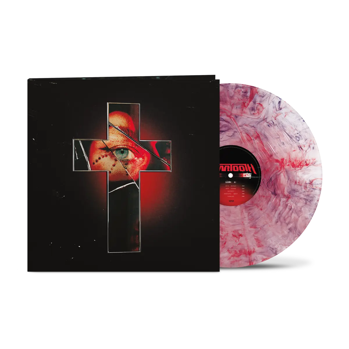 Beartooth - Pure Ecstasy (Black Widow) Vinyl Vinyl record with a black cover featuring a red cross and eye design.