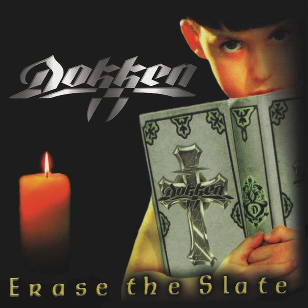 Dokken - Erase the Slate (Green Smoke) Vinyl Album cover for Dokken's 'Erase the Slate' featuring a person holding cards with the band name and a candle.