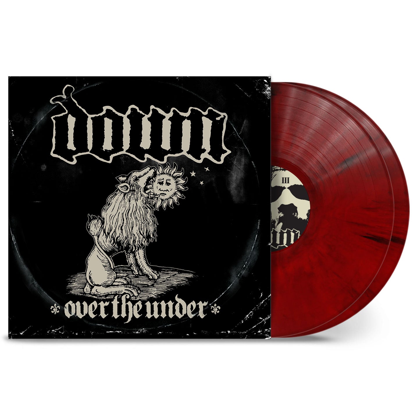 Down - Over The Under Vinyl record with black and red design and 'drown' album cover on a white background