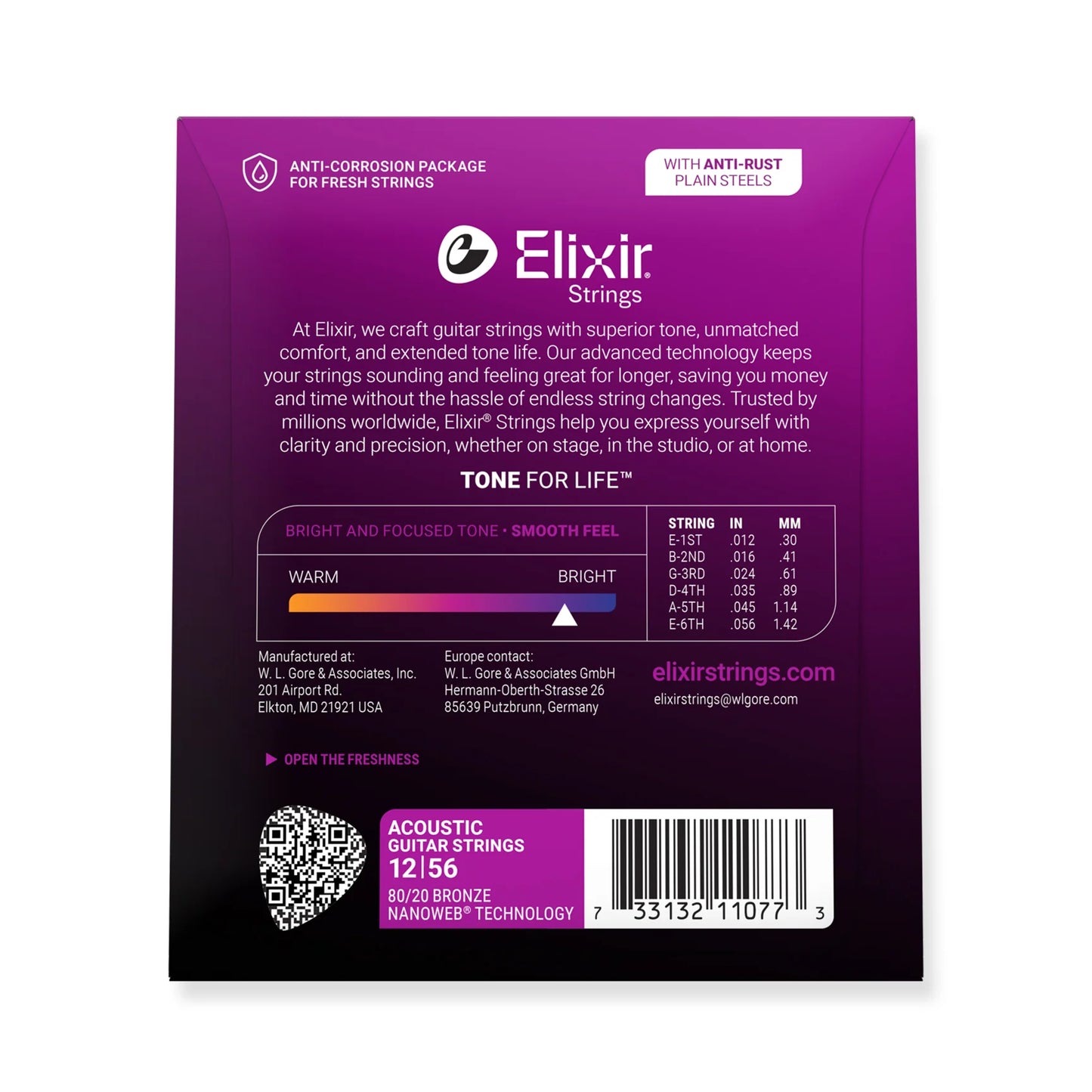 Elixir 11077 Elixir Strings packaging with purple and black design on a white background