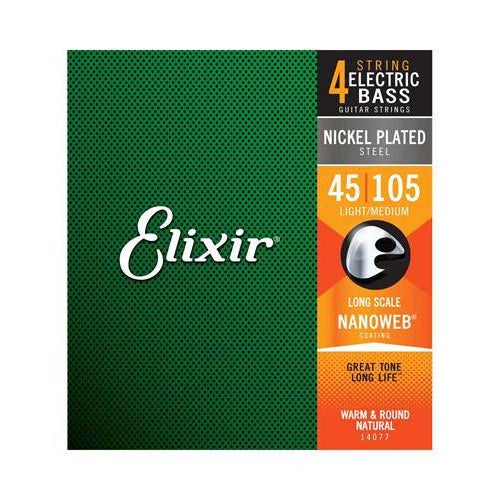 Elixir 14087 Nanoweb Nickel Plated Bass Strings - Light/Medium 45-105
