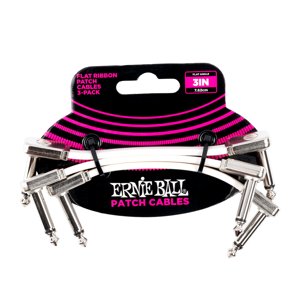 Ernie Ball 3 Inch Flat Ribbon Patch Cable - White (3 Pack)