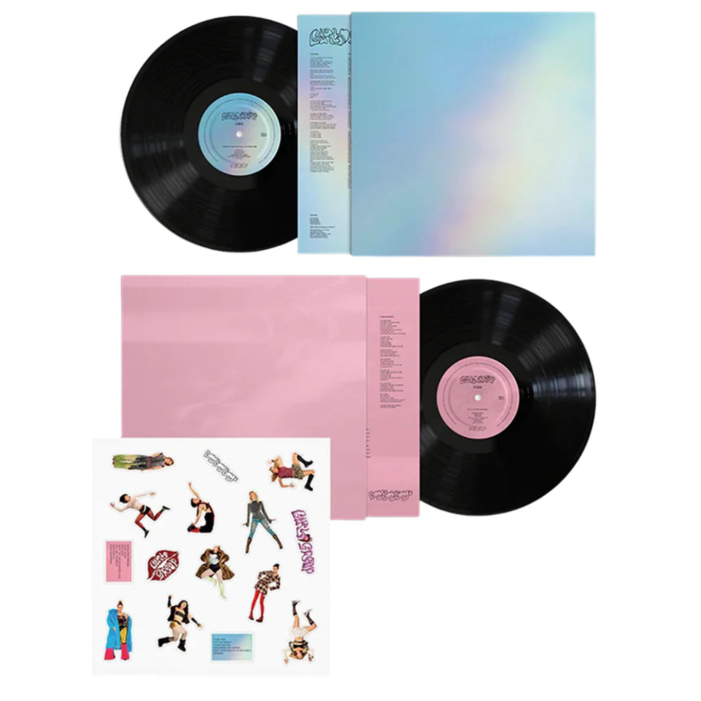 Girl Group Vinyl record set with colourful cover and stickers on a white background