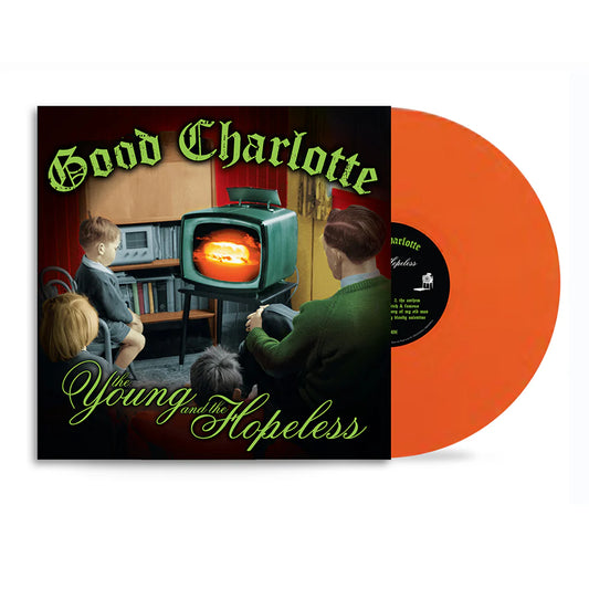 Good Charlotte - The Young And The Hopeless Vinyl record with 'Good Charlotte' album cover featuring a family around a television.