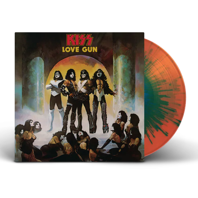 Kiss - Love Gun Vinyl record and cover for 'Love Gun' by KISS on a white background