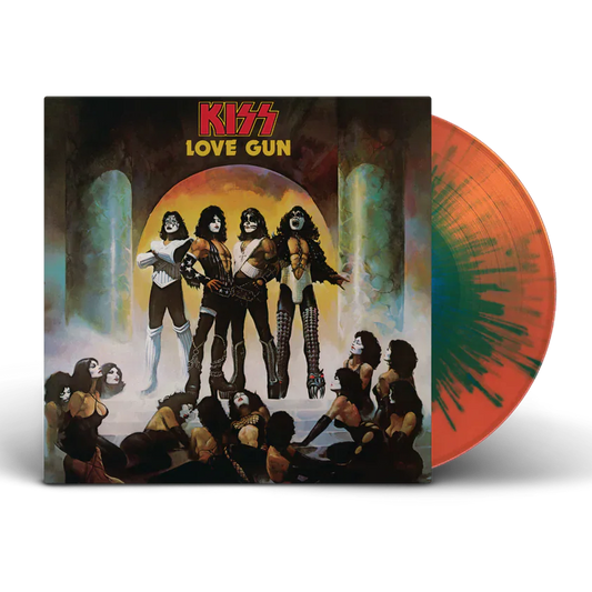 Kiss - Love Gun Vinyl record and cover for 'Love Gun' by KISS on a white background