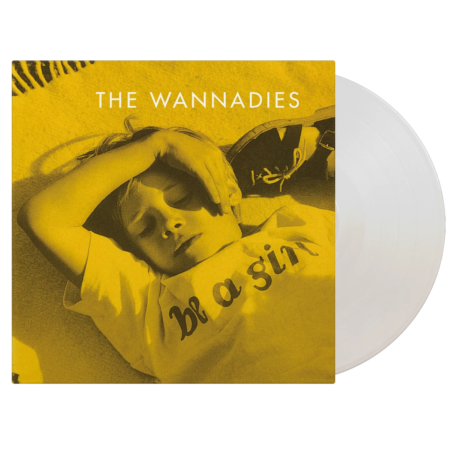 The Wannadies - Be A Girl Vinyl record with yellow cover featuring a person and text, on a white background