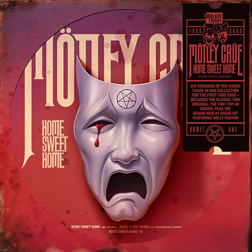 Motley Crue - Home Sweet Home Vinyl record cover for Mötley Crüe's 'Home Sweet Home' with a mask design on a red and purple background.