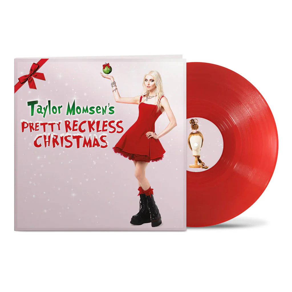 The Pretty Reckless - Taylor Momsen's Pretty Reckless Christmas Red vinyl record with a matching cover featuring a person in a red dress and 'Pretty Reckless Christmas' text.