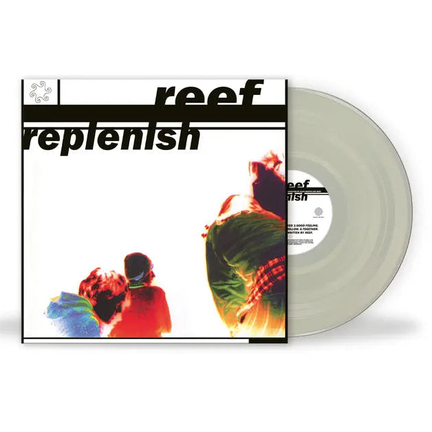 Reef - Replenish Vinyl record and cover with 'reef' and 'replenish' text on a white background