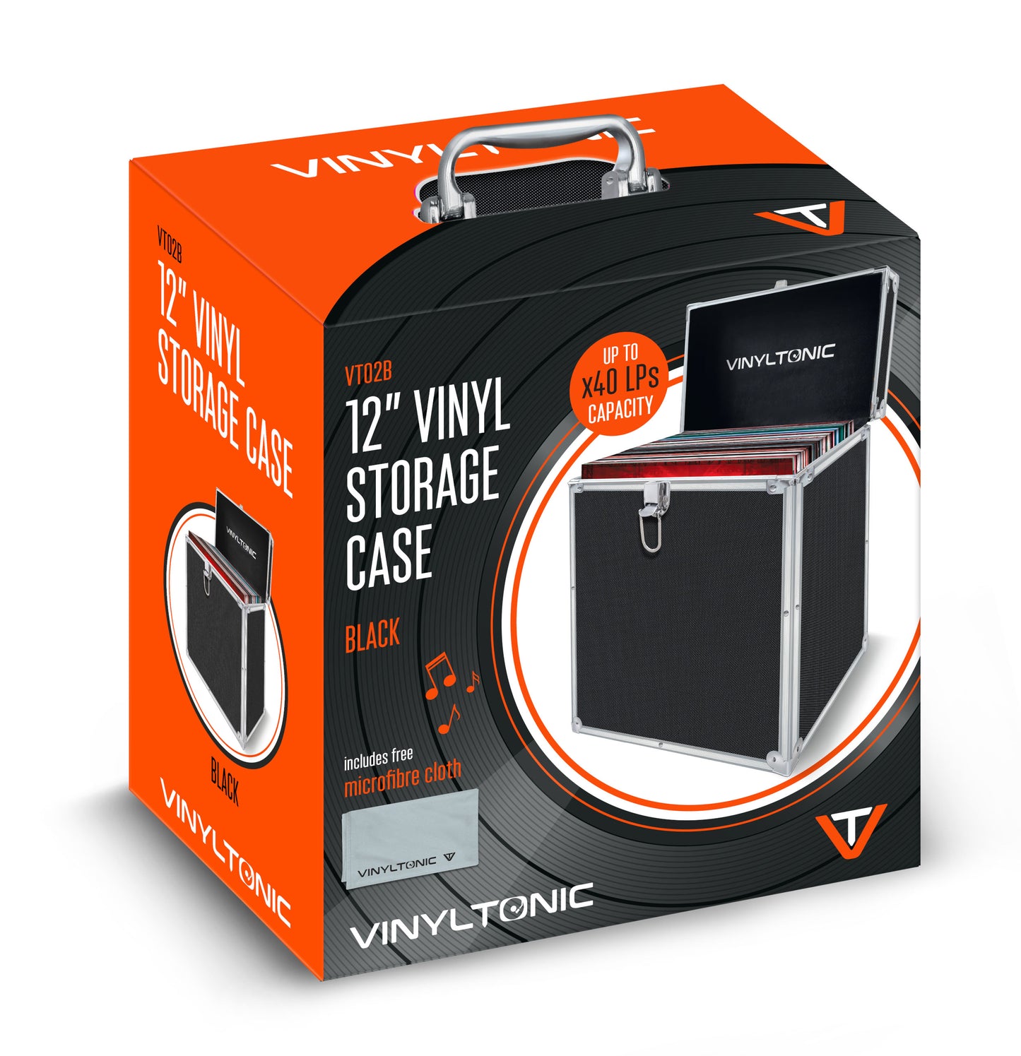 Vinyl Tonic 12" LP Storage Case With Microfibre Cloth - Black