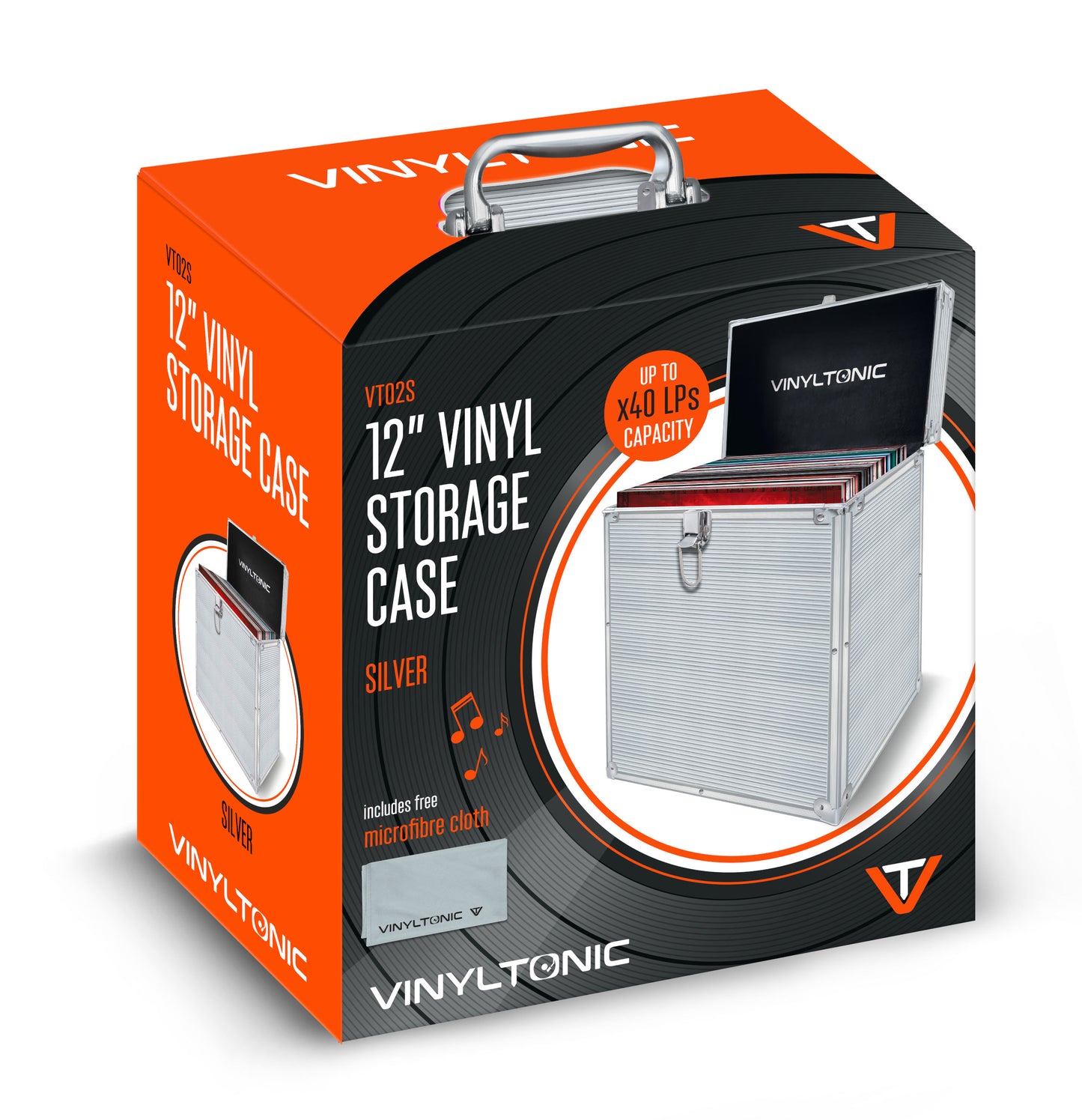 Vinyl Tonic 12" LP Storage Case With Microfibre Cloth - Silver