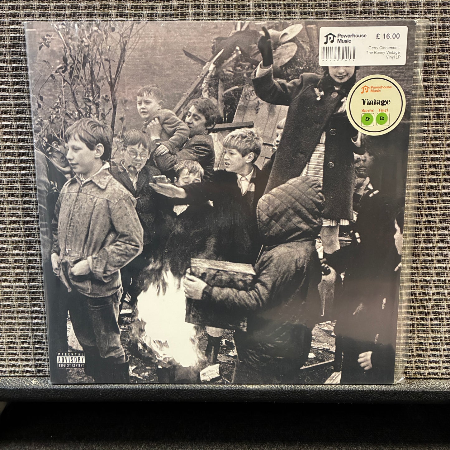 Gerry Cinnamon - The Bonny Vinyl record cover with black and white photo of children around a fire, featuring a Powerhouse Music label.