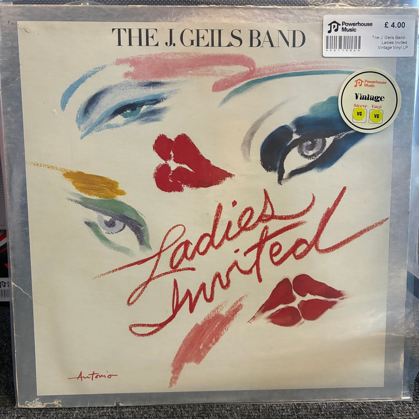 The J. Geils Band - Ladies Invited Vintage Vinyl LP Vintage vinyl record sleeve of 'Ladies Invited' by The J. Geils Band, sealed in a clear plastic protective case.