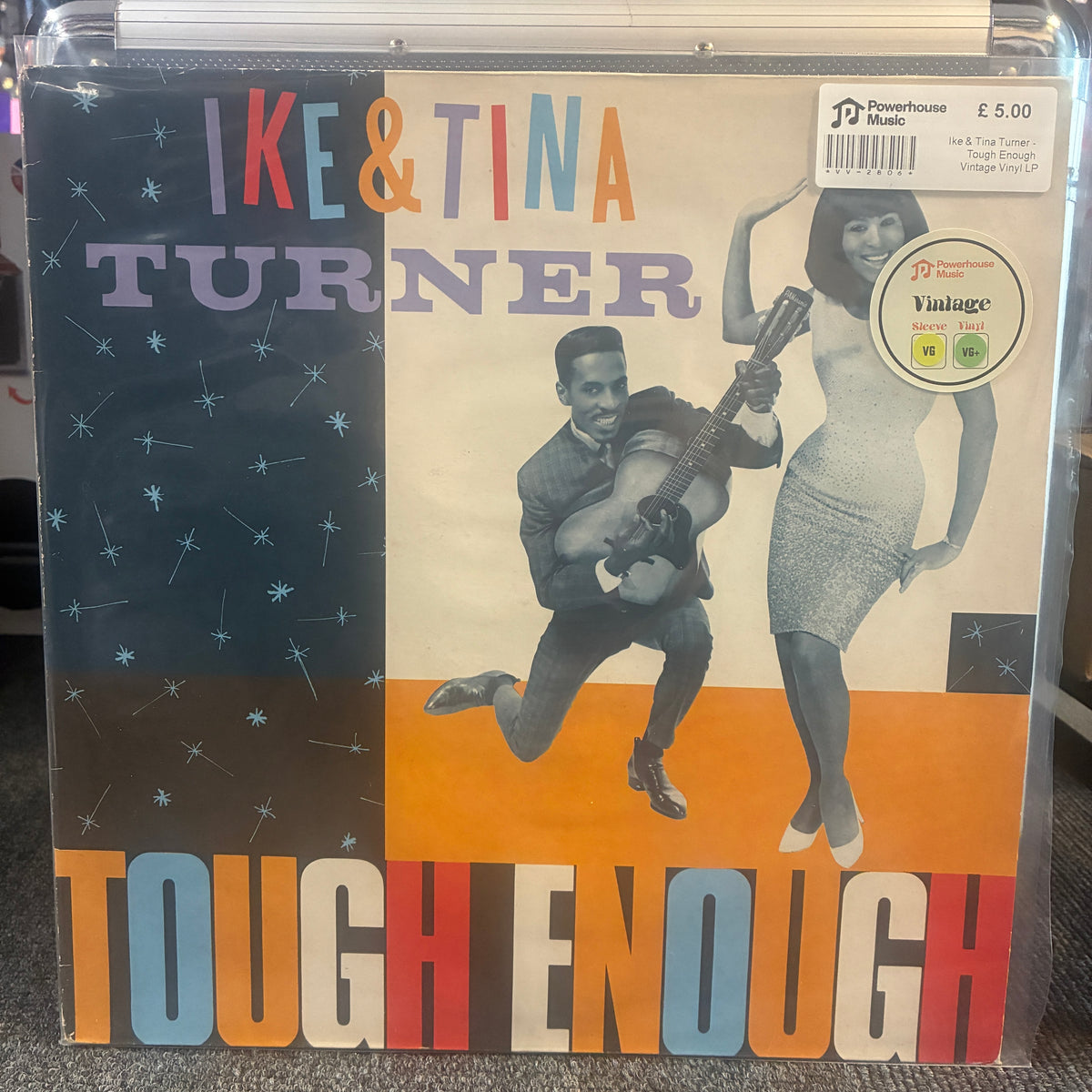 Ike & Tina Turner - Tough Enough Vintage Vinyl LP Vintage Ike & Tina Turner 'Tough Enough' vinyl record album cover in a clear plastic sleeve, with a Price Tag sticker in the top right corner.