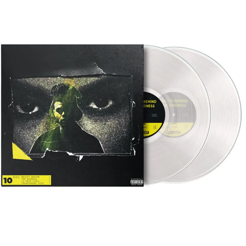 The Weeknd - Beauty Behind The Madness Vinyl record with cover featuring a stylized face design on a white background