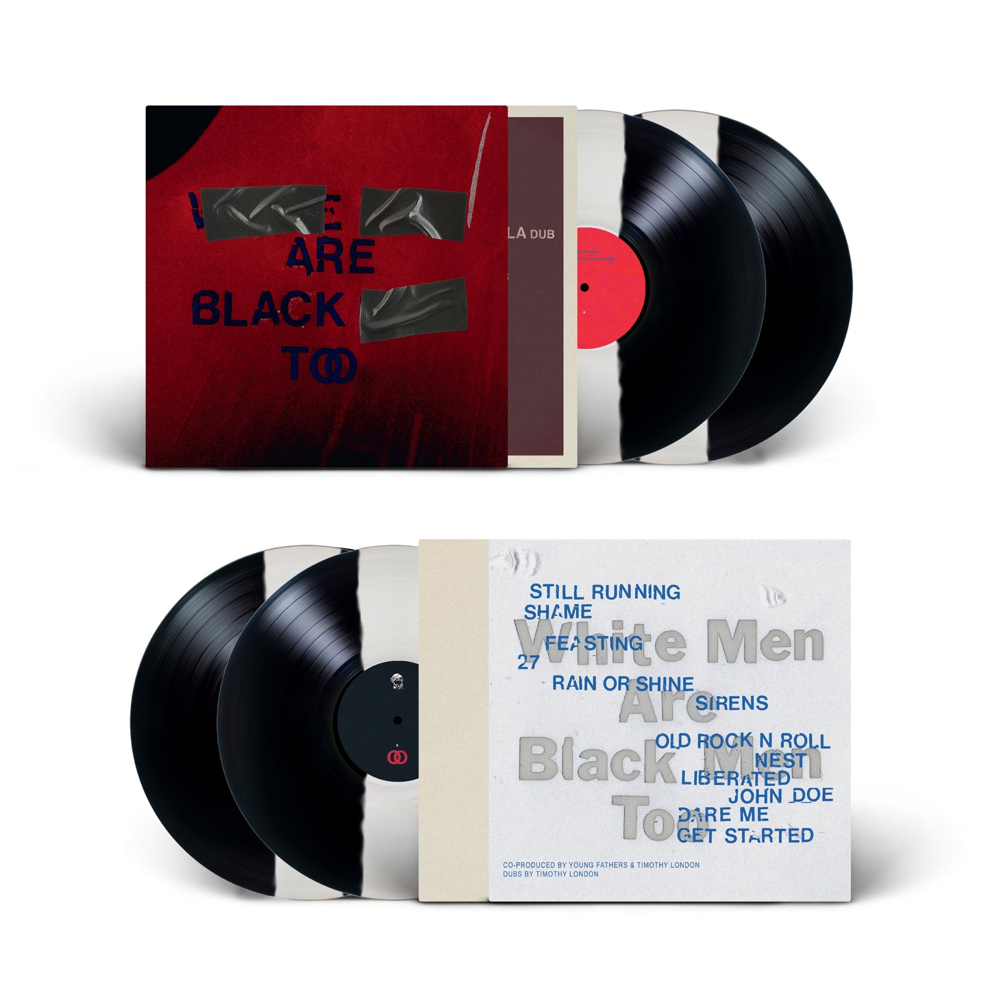 Young Fathers - White Men Are Black Men Too Vinyl records with colourful packaging on a white background