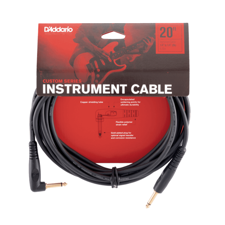 D'Addario Custom Series Instrument Cable Right Angle - 20 feet