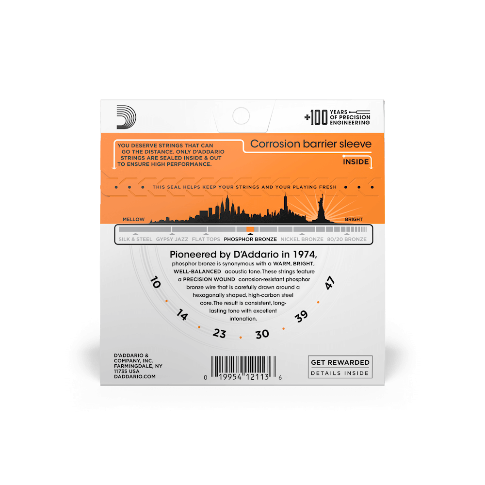 D'Addario EJ15 Phosphor Bronze Acoustic Guitar Strings - Extra Light 10-47