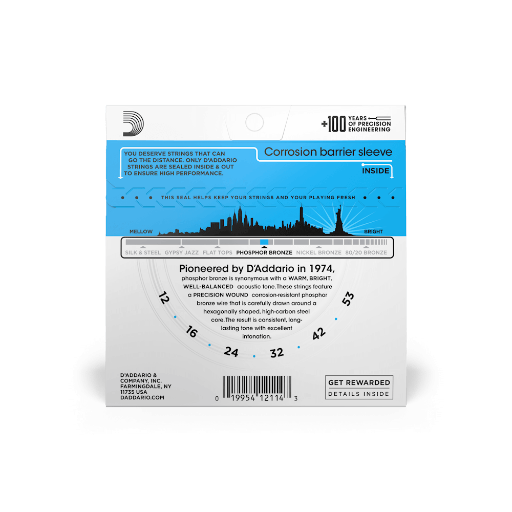 DAddario EJ16 Phosphor Bronze Acoustic Guitar Strings - Light 12-53