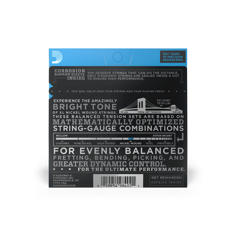 D'Addario EXL120BT Nickel Wound Electric Guitar Strings - Super Light 09-40 Balanced Tension