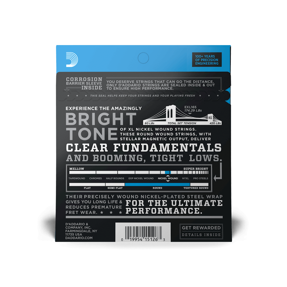 D'Addario EXL165 Nickel Wound Bass Guitar Strings - Custom Light 45-105 Long Scale