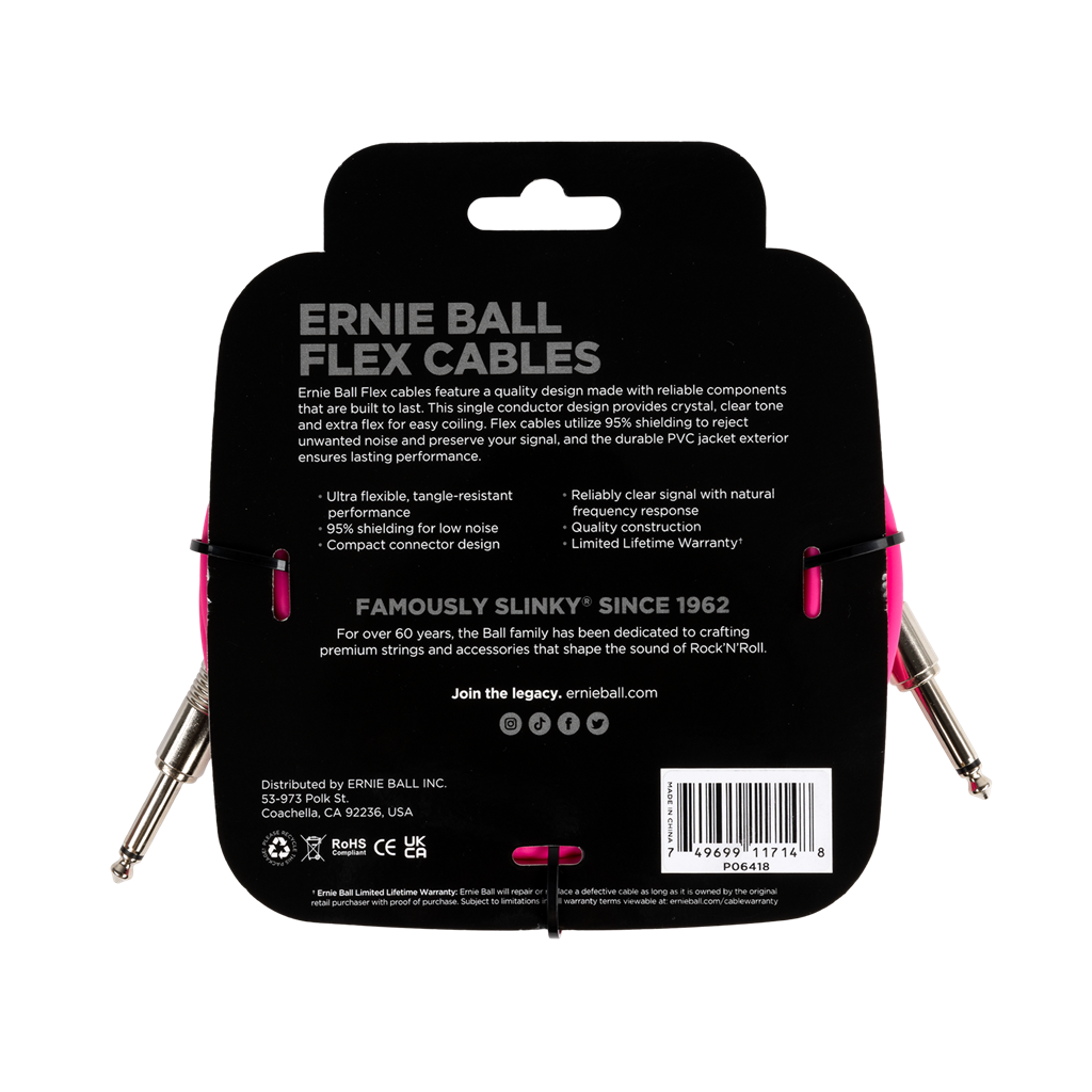 Ernie Ball 20ft Flex Instrument Cable - Pink