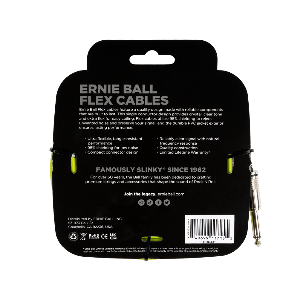 Ernie Ball 20ft Flex Instrument Cable - Green