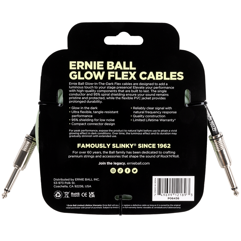 Ernie Ball 10ft Flex Instrument Cable - Glow In The Dark