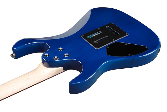 Blue electric guitar body on a white background
