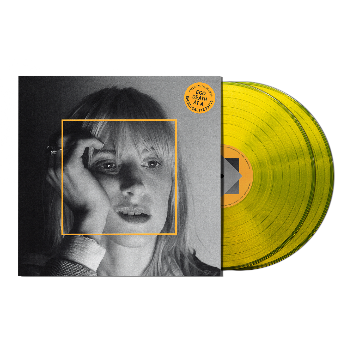 Hayley Williams - Ego Death At A Bachelorette Party Vinyl record with yellow disc and black and white cover featuring a person's face.