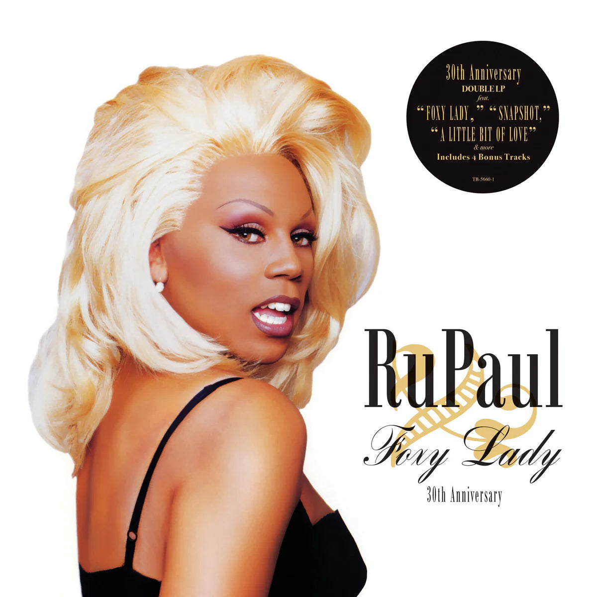 RuPaul - Foxy Lady (35th Anniversary) Album cover featuring a person with blonde hair and text about RuPaul's 'Foxy Lady' 30th anniversary.