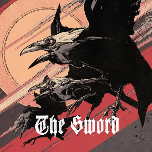 The Sword - Three Songs (Black Ice) Vinyl RSD26 Illustration of two crows with 'The Sword' text on a colorful background