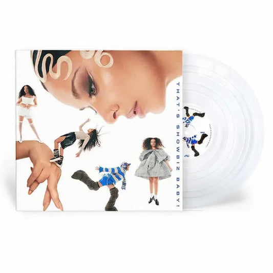 Jade - That's Showbiz Baby!  Vinyl record with a cover featuring a woman's face and various poses on a white background