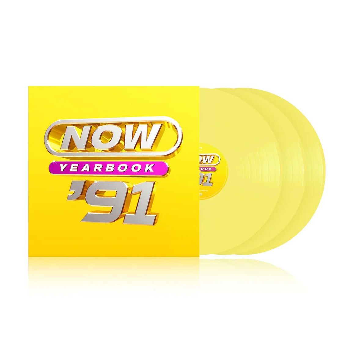 NOW Yearbook 1991 Vinyl record with yellow cover featuring 'NOW' and 'Yearbook '91' text on a white background