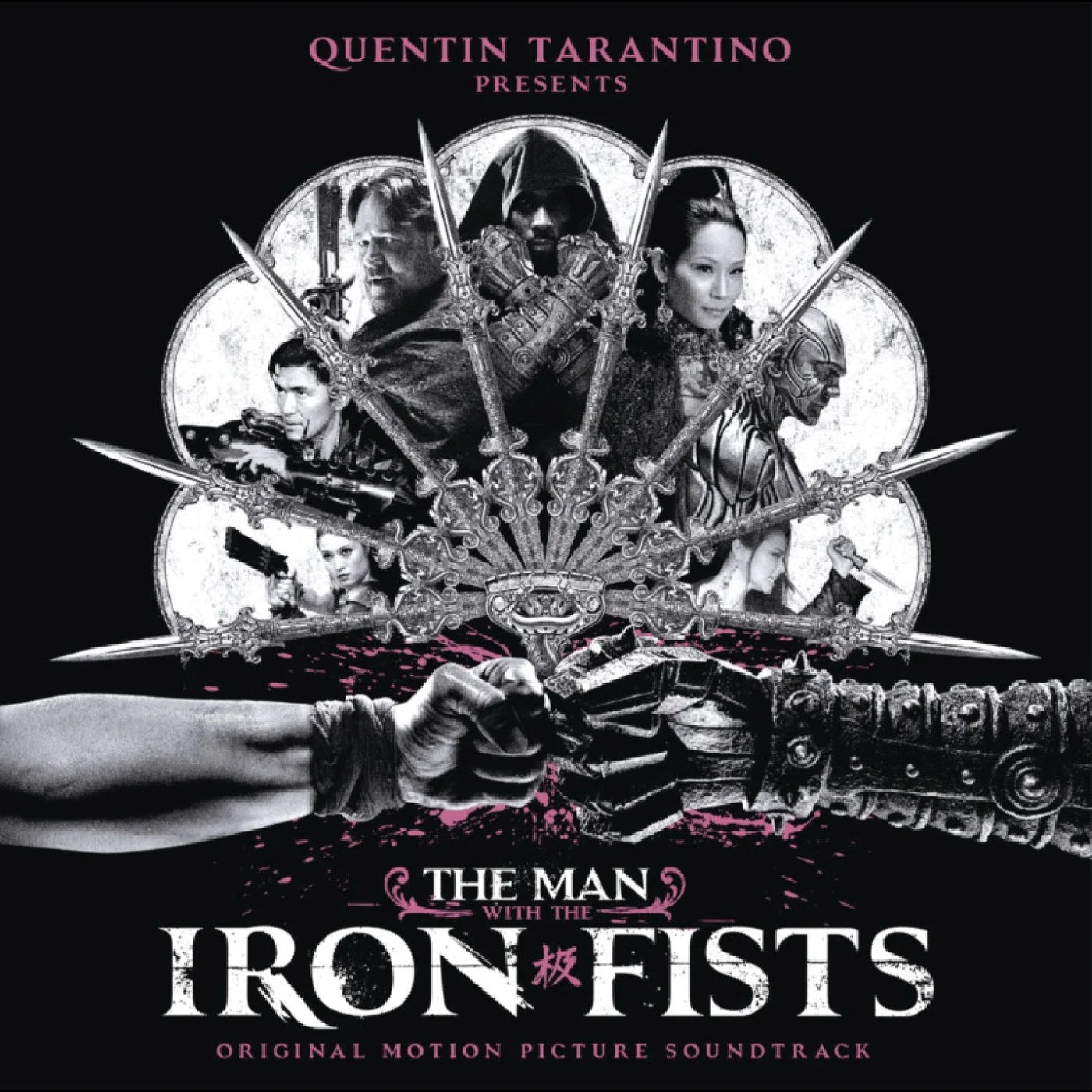 The Man with the Iron Fists (Original Motion Picture Soundtrack) Vinyl RSD26 Album cover for 'The Man with the Iron Fists' soundtrack featuring a collage of characters and weapons.