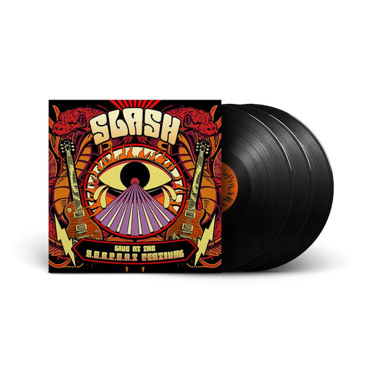 Slash - Live at the S.E.R.P.E.N.T. Festival Vinyl records with a colorful 'Slash' album cover on a white background